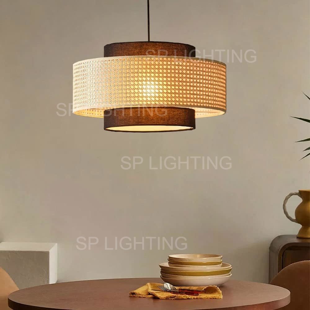 Bamboo Pendant Light Rattan Light Fixture Woven Basket Shade Wicker Pendant Light Rattan Chandelier Lampu Gantung Dapur