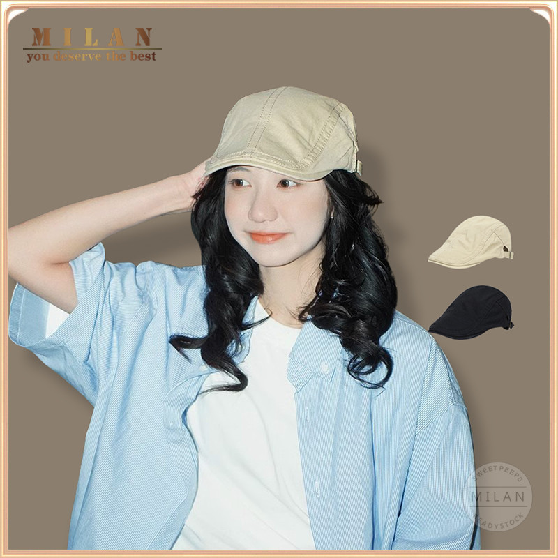 Milan | Japanese Retro Pure Cotton Newsboy Hat Female Outdoor Outing Reverse Wear Forward Hat All-Match Four Seasons Solid Color Cap Summer Thin Painter Hat Thief Hat Beret Men