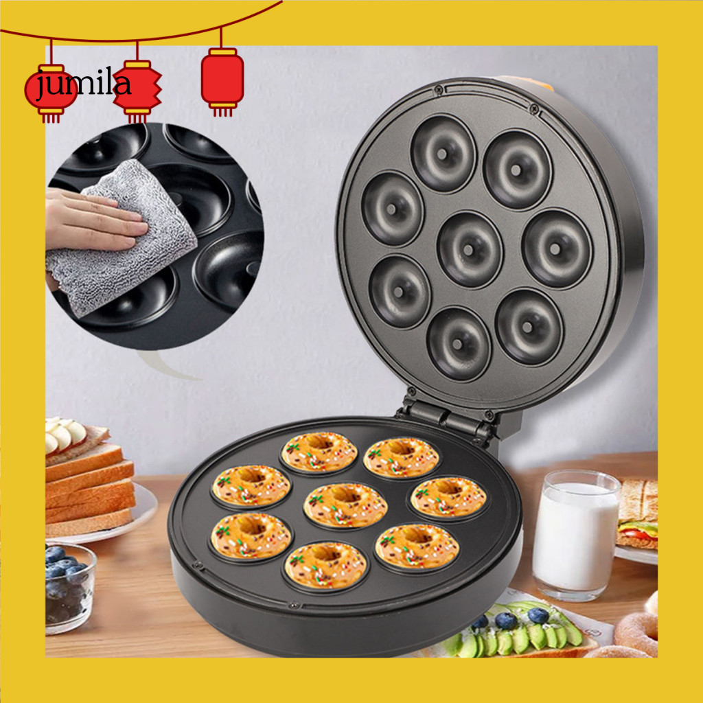 [JU] Family-sized Donut Maker Non-stick Donut Maker Easy-to-use Mini Donut Maker Machine with Non-stick Surface Perfect for Homemade Treats 8 Holes 1400w Dishwasher Safe Us