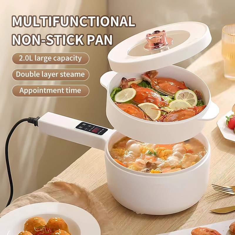 2.0L Multifunctional Cooker Electric Rice Cooker Hot Pot With Steam Tray Non Stick Ceramic Frying Pan Kitchen