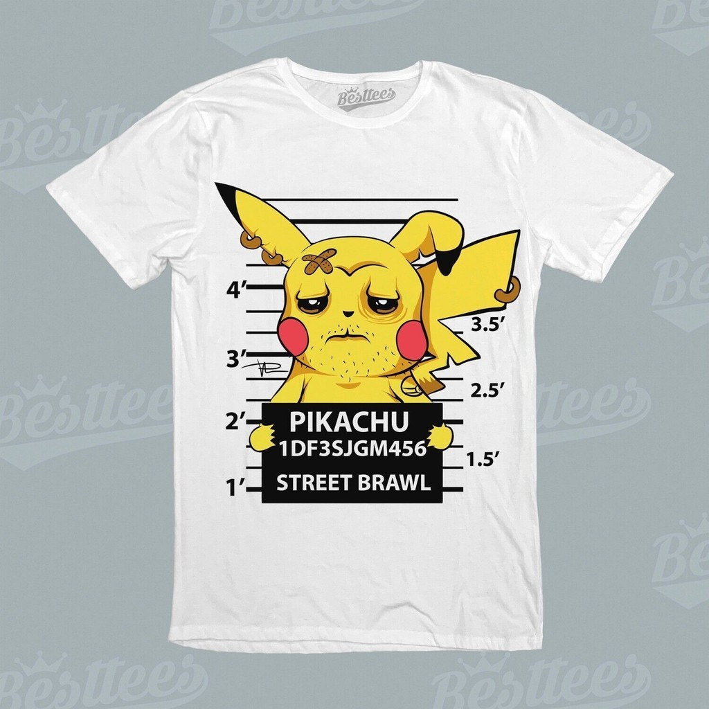 Mens/Mens/Mens Graphic Cute Street Brawl Hustle Mug Shot Pika Gangster T-Shirt