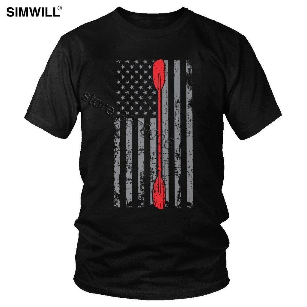 U.S.A Patriotic Kayaker T Shirt Men Cotton Kayak Paddle T-shirt Short Sleeves Round Neck Canoe Tee Big and Tall Man Tops Apparel