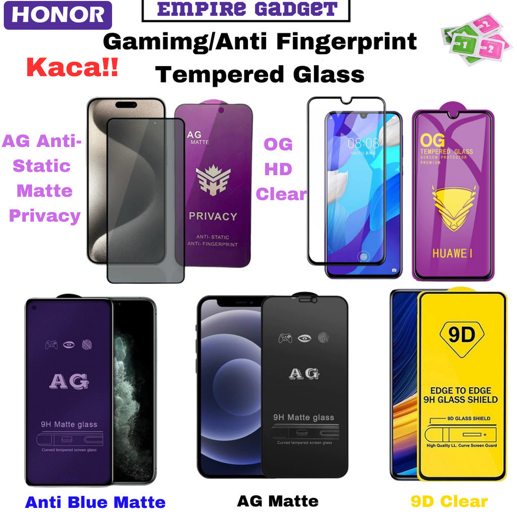(KACA) Honor X9D,X7D,90 Lite,8X,X9,X8B,X8,X7A,X7,X6A,X6,X5,View 20 SCREEN PROTECTOR PRIVACY MATTE CLEAR TEMPERED GLASS