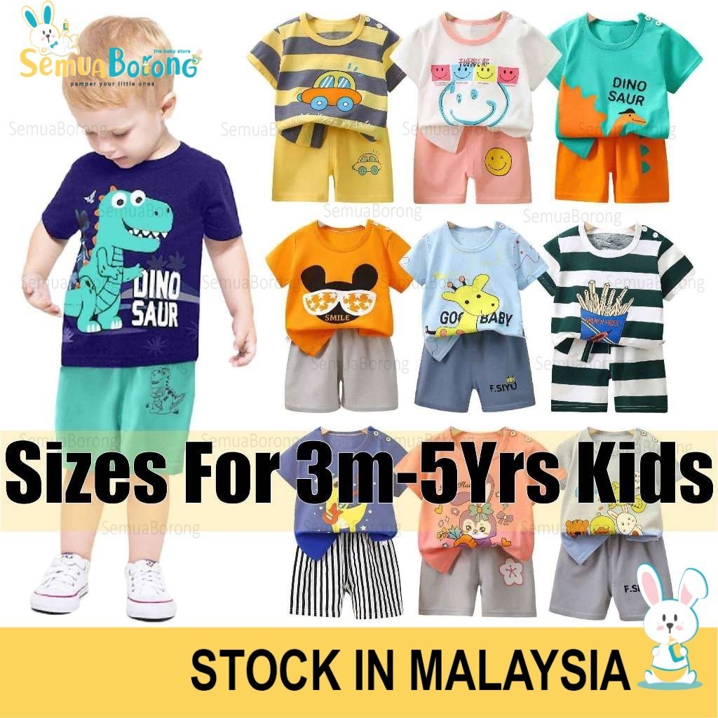 (3m-5yrs) Baby Kid Short Sleeve T-Shirt Set Baju Kanak Boys Girls Clothing Children Fashion Tee 0624