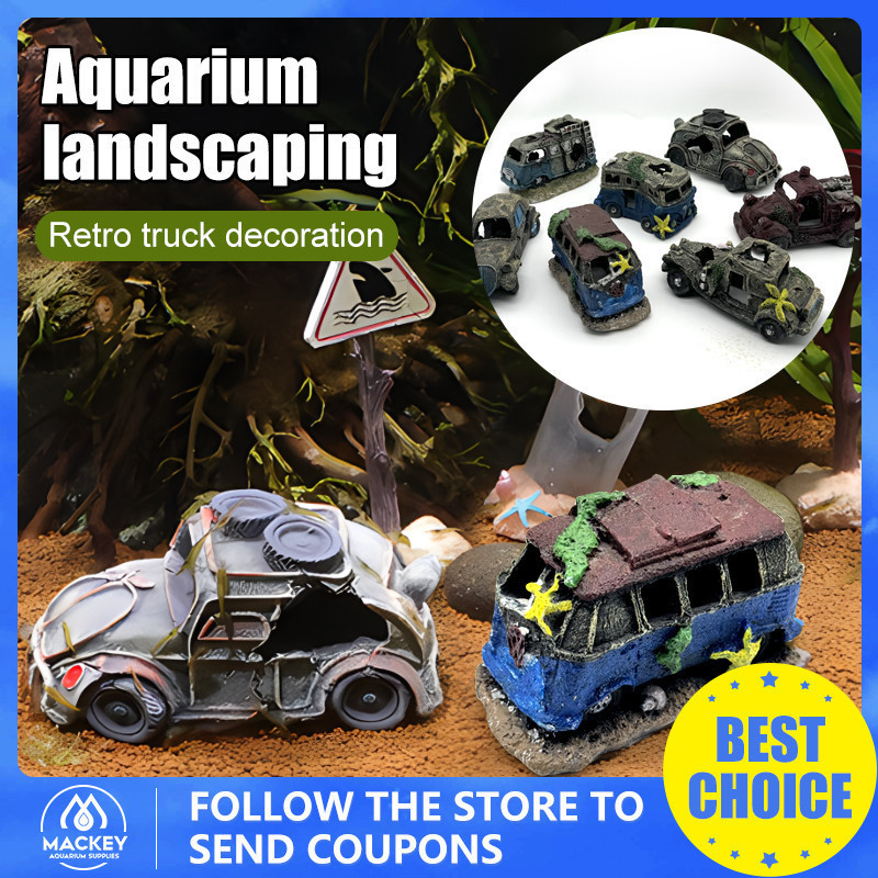 Aquarium decoration car retro wreckage resin bus passenger car fish tank shrimp avoidance ornaments