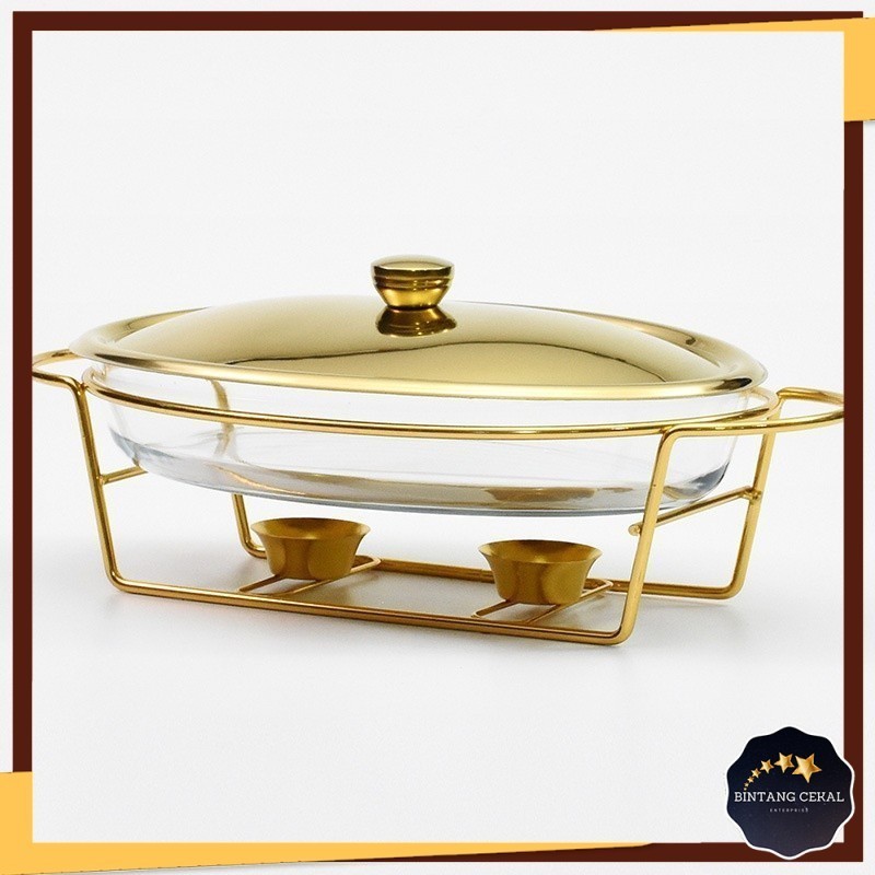 BC Egg Shaped Glass Food Heating Container Alcohol Stove Chafing Dish Buffet Stove Wire Frame Stainles Steel BUFET DAPUR