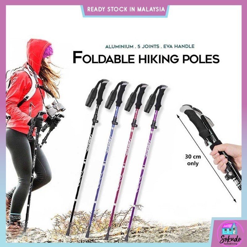 Foldable Hiking Pole Height Adjustable Aluminium Trekking Climbing Leg Support Cane Walking Stick Tongkat Hike