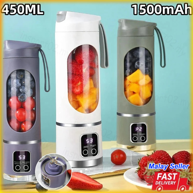 450ml Mini Blender Kering Juice 攪拌杯 果汁機 Shaker Blender Buah Jus Ice Crusher 12 Blades Portable Electric Juicer Cup USB Rechargeable Fruit Mixer