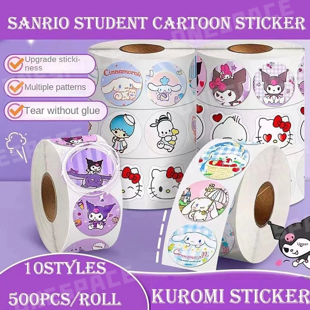 Kuromi Sealing Sticker 500pcs/roll Sanrio Tapes Label Stickers Gift Box Decoration Handmade Tent Materials Gift