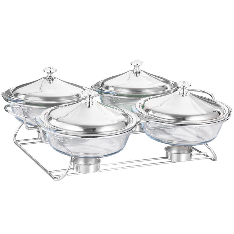 2.0L x 4 Chafing Dish Buffet Set Warming Tray with Lids Stainless Steel with 4 Oven Safe Glass Dishes Buffet Servers