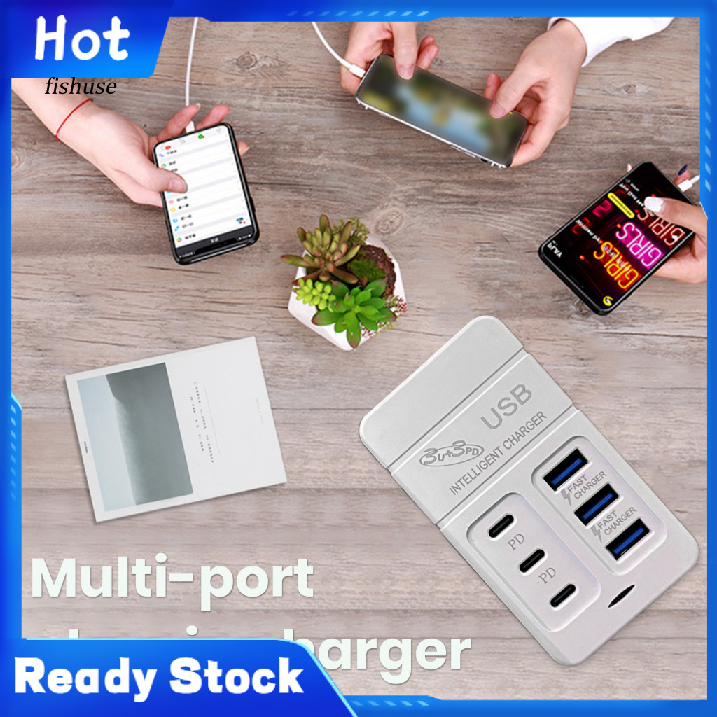 KDFH- Multi-device Charging Strip Usb Power Strip 6 Port Usb C Charger Station Fast Charging for Iphone Tablet Watch Headphones Eco-friendly Compact Desktop Socket