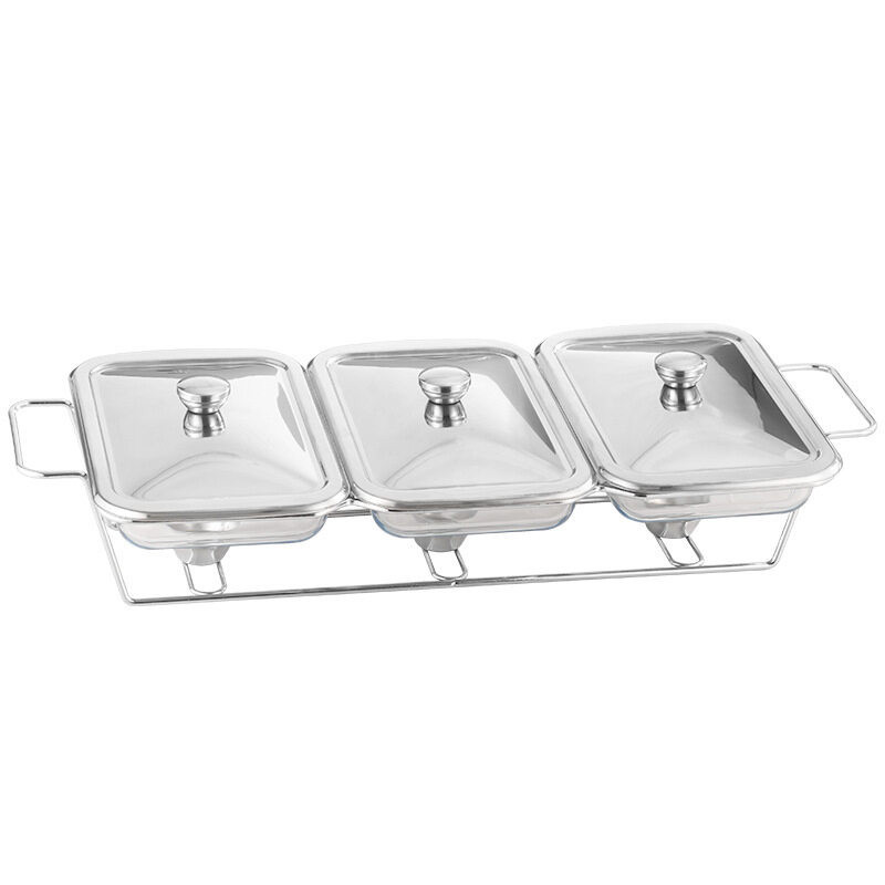 Chafing Dish Buffet Set 3 Section 1.5L Each | Food Warmers for Parties Buffet, Oven Safe Glass Serving Dish