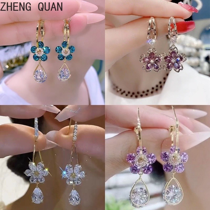 Raya Super Fairy Purple Crystal Petal Earrings Rhinestone Flower s925 Earring For Women Wedding Jewelry Gifts Fashion