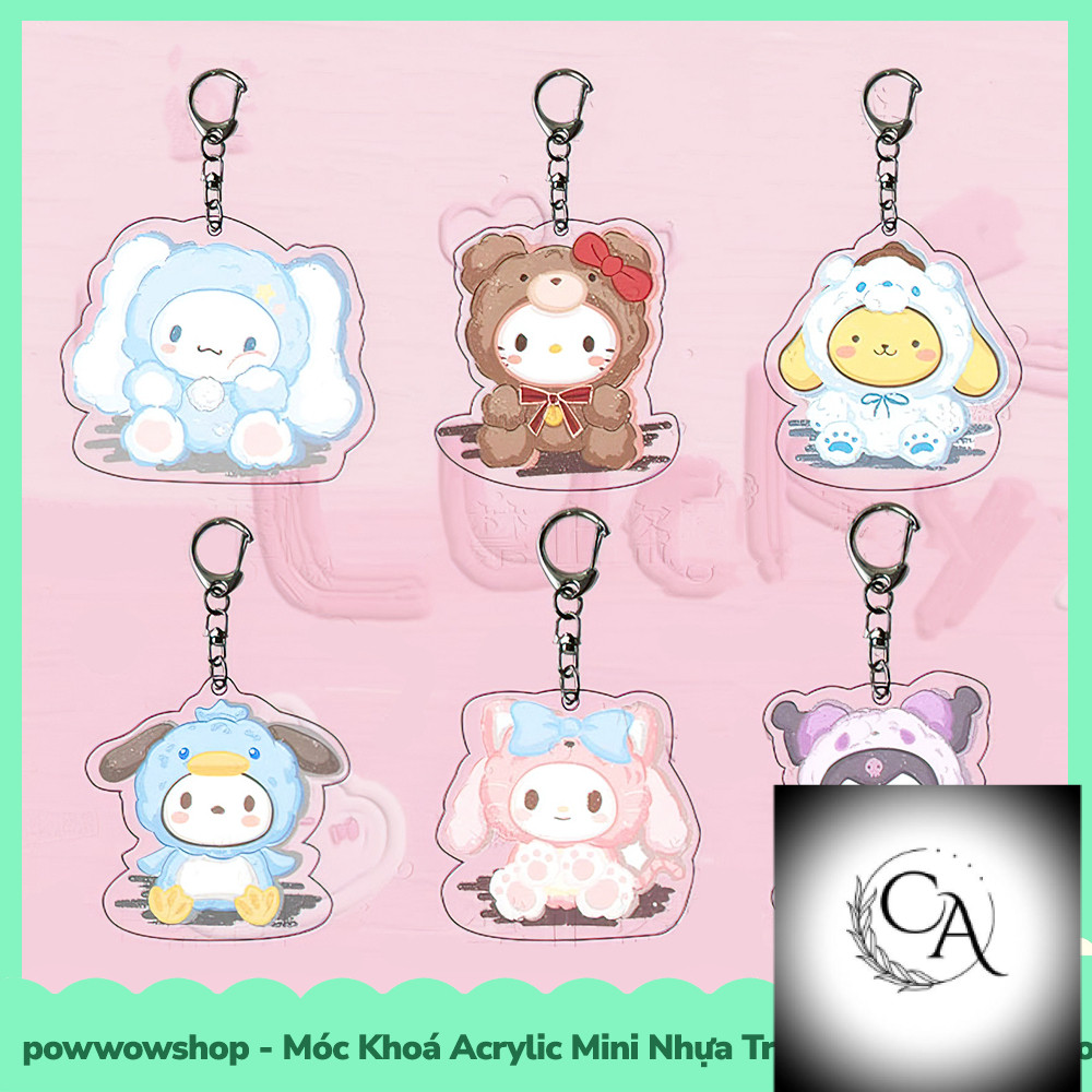 [Available in Vietnam - Express] Mini Transparent Acrylic Plastic Keychain with 2 Sides Chibi Sanrio Teddy Cartoon Character Style