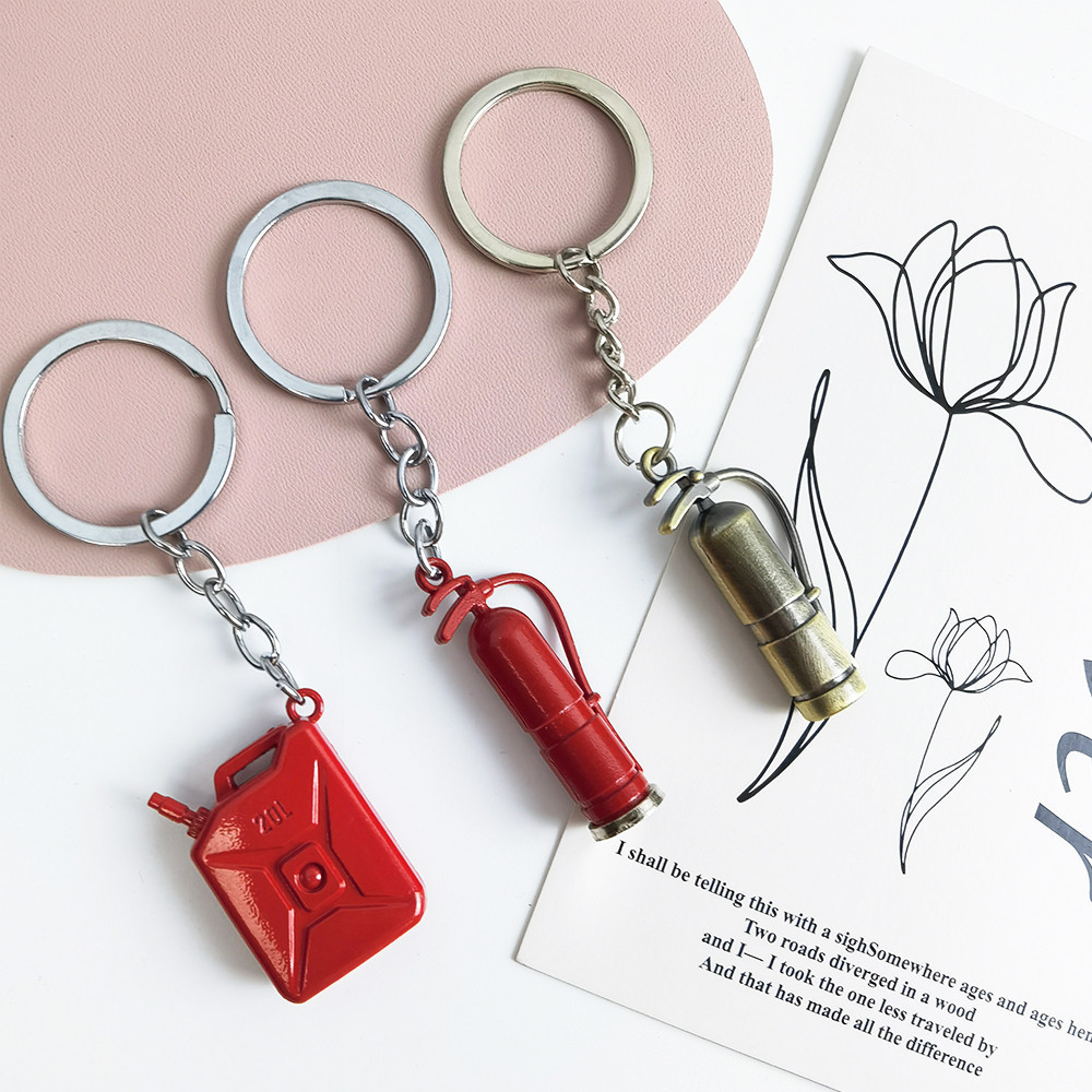 1pcs Fire Extinguisher Keychain Red Oil Drums Shape Metal Keyring for Men Women Backpack Car Key Phone Pendant Accessories Gifts