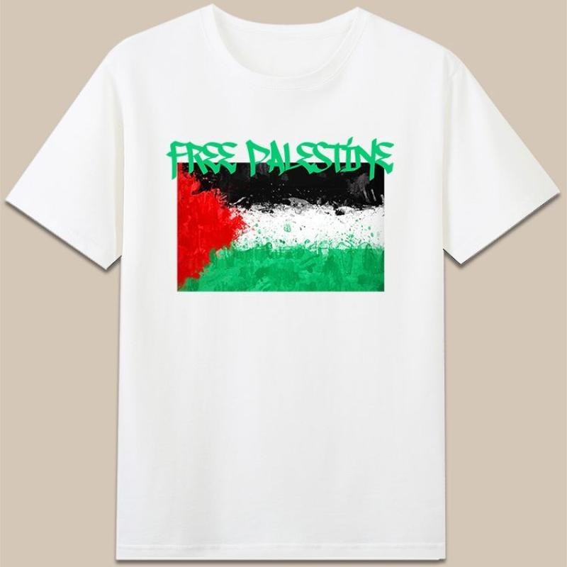 巴勒斯坦国旗巴以冲突抗议以色列短袖纪念t恤衣服Free PalestinePalestinian Flag Protests Against Israel in the Israeli Palestinian Conflictdenlong16888my20240603