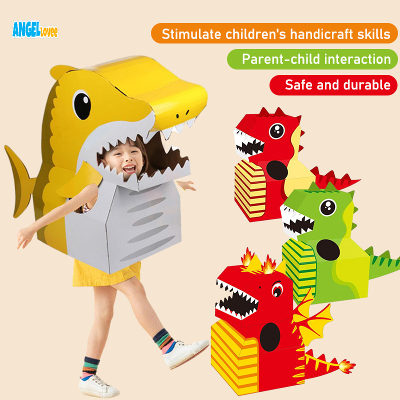 Pretend Play Carton 3D Toy Character Cardboard Children Dinosaur Carton Toys Cute Kids Activity Baju Costume