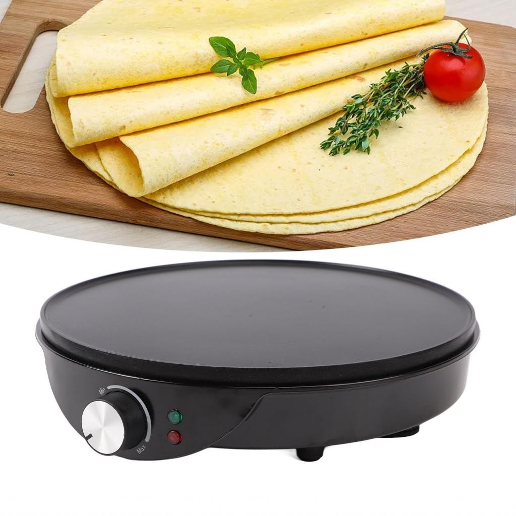 Sakurabc Electric Griddle Crepe Maker Easy To Clean 12in Iron and Pine Quick Heating with Batter Spreader for Home