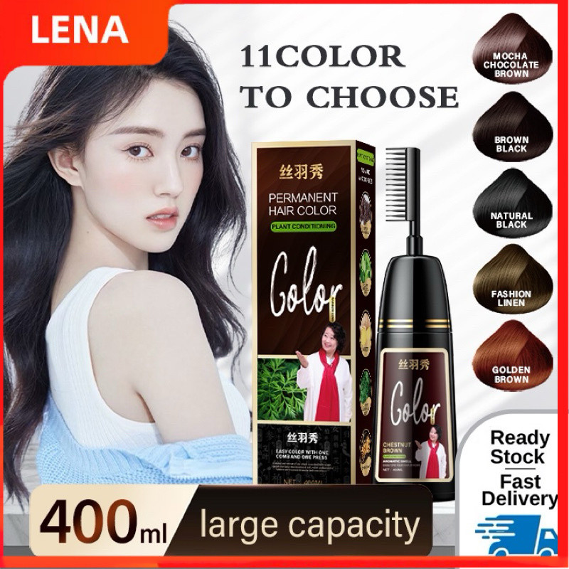 【LENA】 ❤️正品现货❤️‼️400ml‼️3 IN 1 Hair Coloring Comb Hair Dye Coloring Shampoo Hair Care Hair Conditioner一梳彩染发膏植物提取泡泡染发护发养发一梳黑盖白发染发梳一洗彩染发剂
