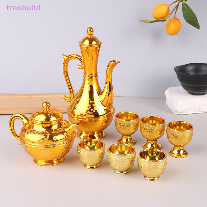 [treebuild] Wine Kettle Coffee Pot Set Vintage Wine Glasses Jug Exquisite Tea Pot Golden Teapot Household Classic Temple Offering Cup [HOT]