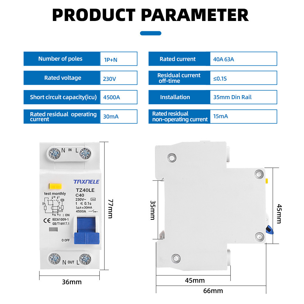 Versatile Have DZ30LE DZ40LE EPNL DPNL 230V 1P+N Residual Current Circuit Breaker Over Short Leakage Protection RCBO ... - Image 3