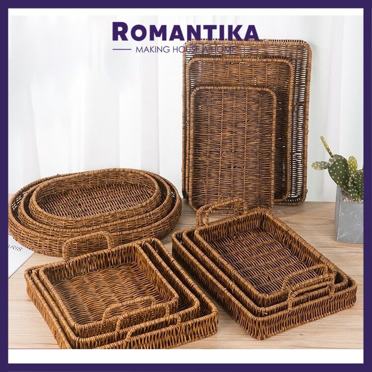 Romantika Plastic Woven Tray High quality pp rattan basket home storage & organization kitchen Tray