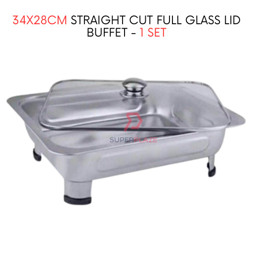 1 Set 34x28cm Glass Lid Stainless Steel Buffet Set Catering Serving Tray Food Pan Warmer