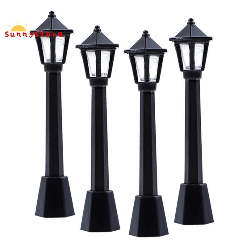 4Pcs Street Post Lights Model Railway Train Lamp Post Lights Miniature Village Pathway Lantern Post for DIY Dollhouse