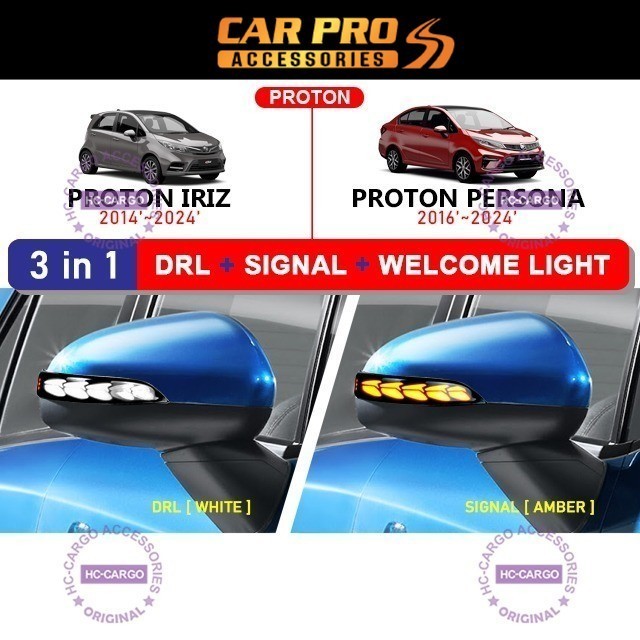 PROTON IRIZ & PERSONA 3 IN 1 Dragon Scale Side Mirror Smoke Led With Signal Running Indicator DRL Signal Welcome light