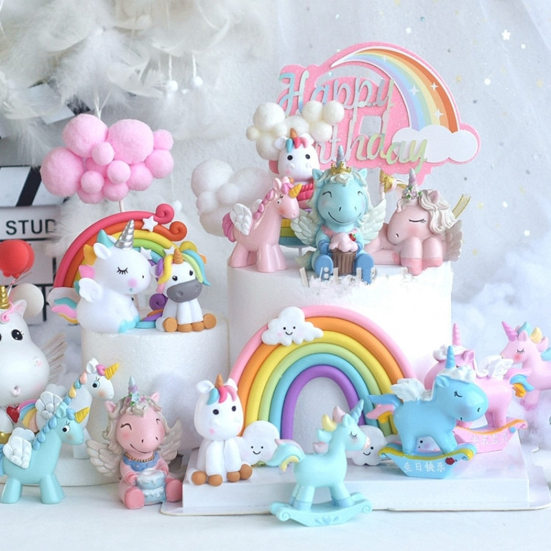 Beautiful rainbow colored cloud shaped unicorn acrylic top used for birthday cake and wedding decoration