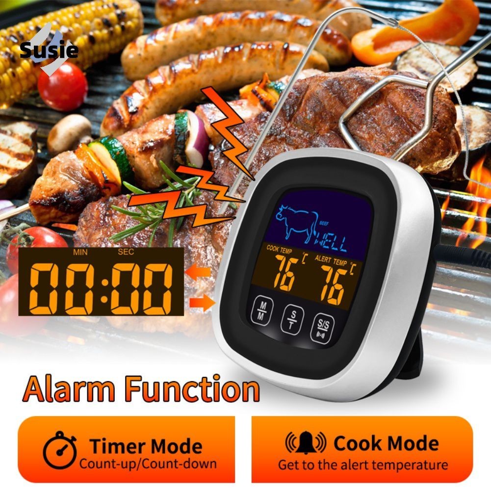 【Fast delivery】 Barbecue Kitchen Accessories Bbq Probe Thermometer With Timer Alarm Grill Kitchen Thermometer Kitchen Food Thermometer Digital Kitchen Smart Meat Thermometer