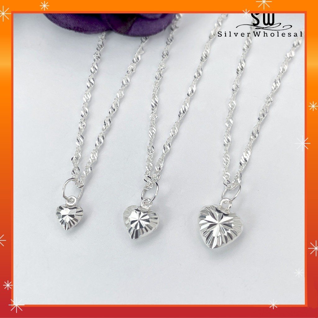 ?PROMO?#PH320  Sterling Silver 925 - 3D Shining Love-Heart Pendant Necklaces ( Offer Set Loket+Rantai Perak 925 ) PPH