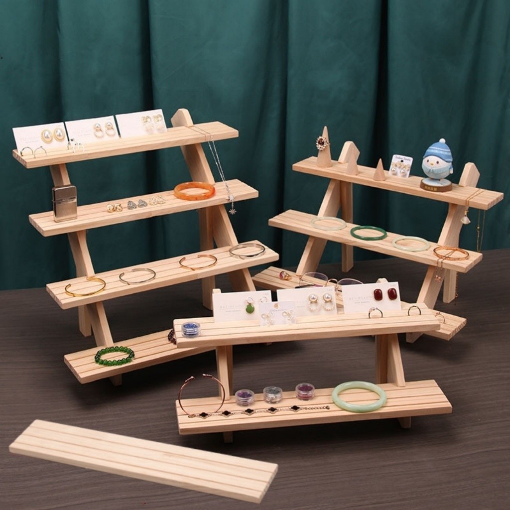 Wooden Display Stand Multi functional Table Riser Storage Rack Earring Ring Jewelry transparent Rack