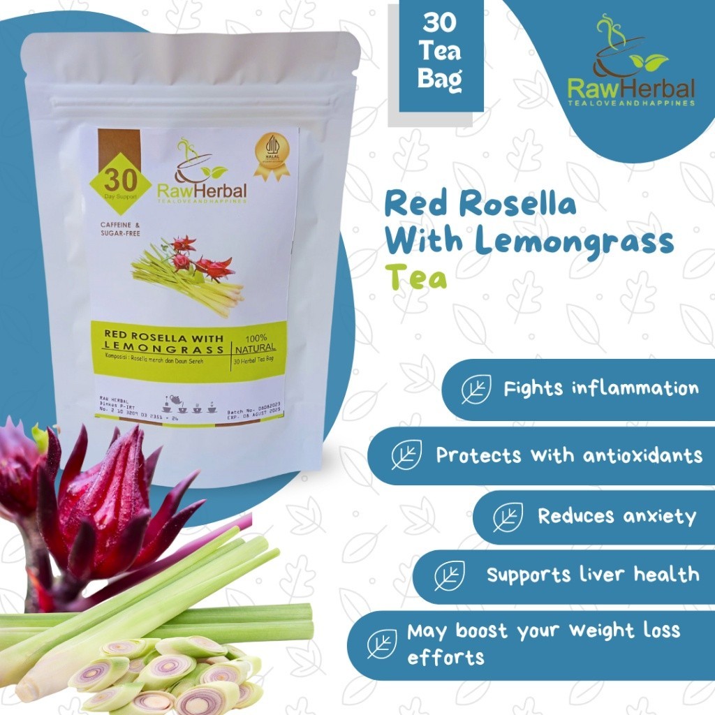 Fashion Daily Red Rosella Lemongrass Tea : Teh Bunga Merah & Daun Serai Isi 30 Bag x1