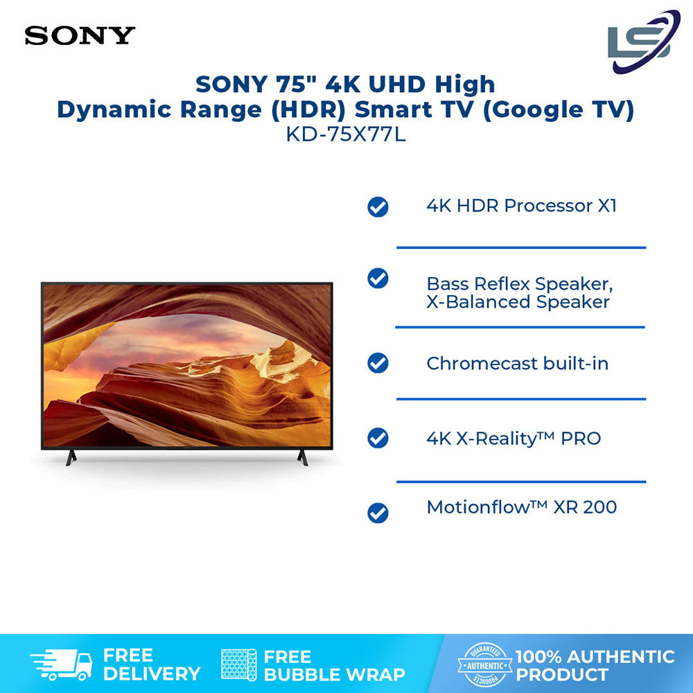 SONY 75" 4K UHD High Dynamic Range (HDR) Smart TV (Google TV) KD-75X77L | 4K X-Reality™ PRO | Chromecast built-in