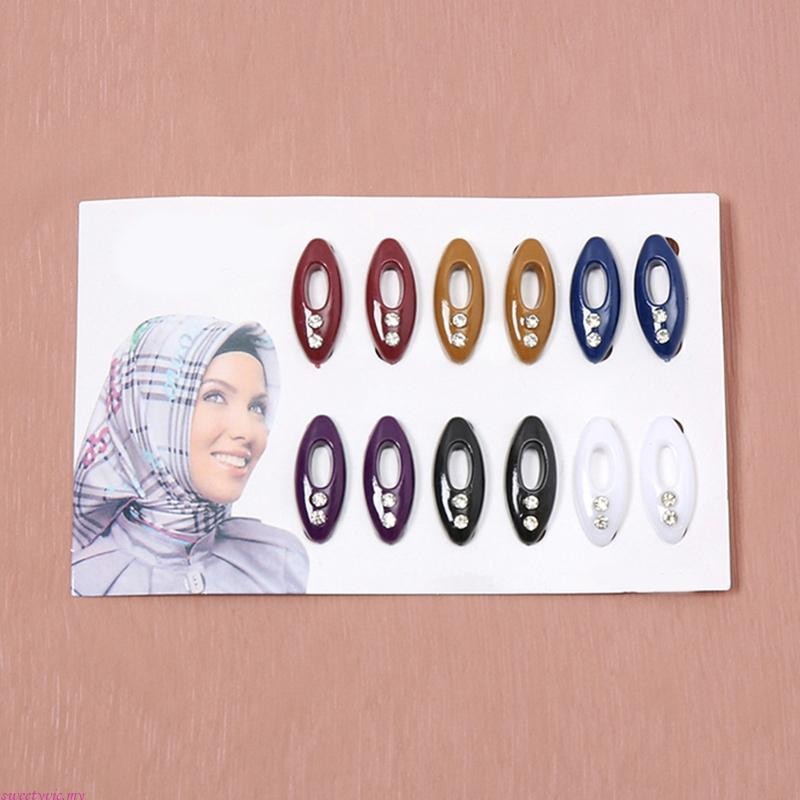 sweety 12pieces Winter Scarves Pins Islamic Scarf Safety Ellipse Pin Brooch for Women