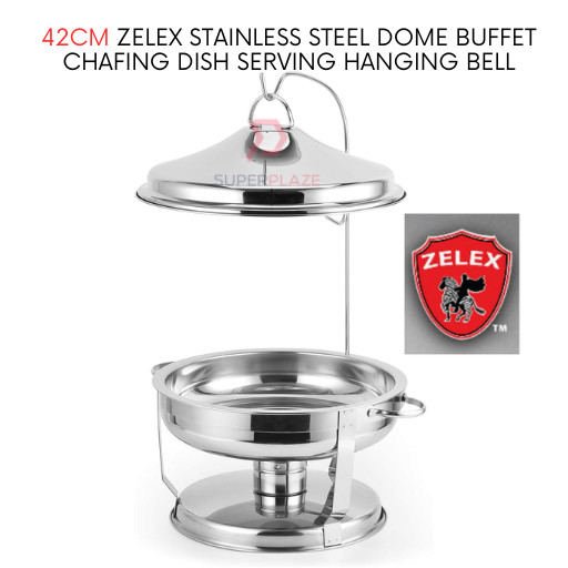 42cm Zelex Silver Dome Bell Chafing Dishes Buffet Chafer Hanging Dome Serving Set