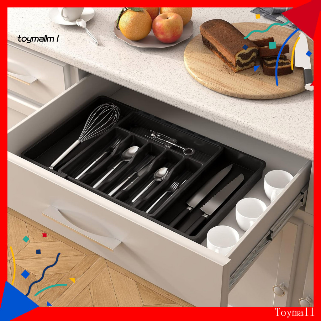 [TM] Kitchen Drawer Organizer Kitchen Utensil Storage Solution Expandable Cutlery Storage Box Large Capacity Tableware Organizer for Southeast Asian Buyers