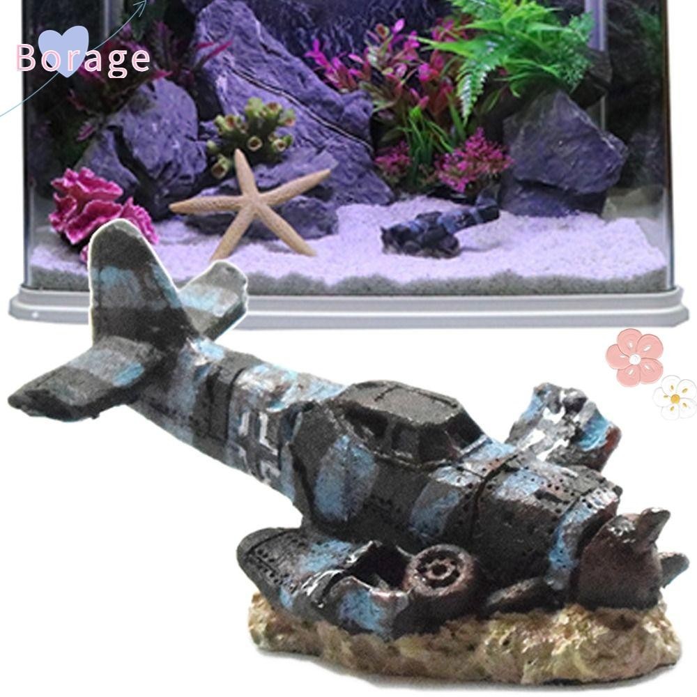 BORRAONE Airplane Wreck Aquarium Ornament, Landscape Making Miniature Fish Tank Decorations, Gift Craft Ornament Eco-Friendly Mini Plane Wreckage Figurine Aquarium