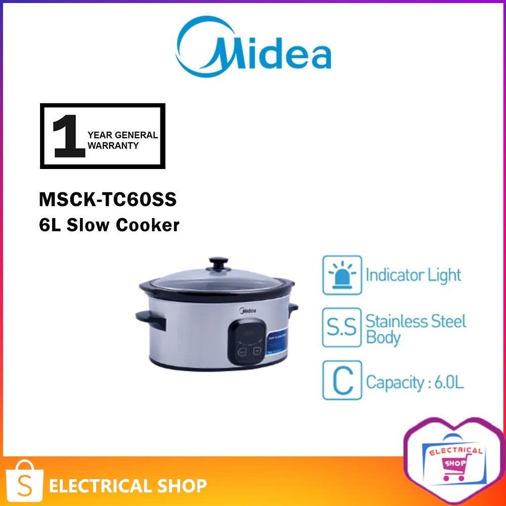 Midea 6L Slow Cooker (Digital Control) MSCK-TC60SS With Heat-Proof Handle MSCKTC60SS