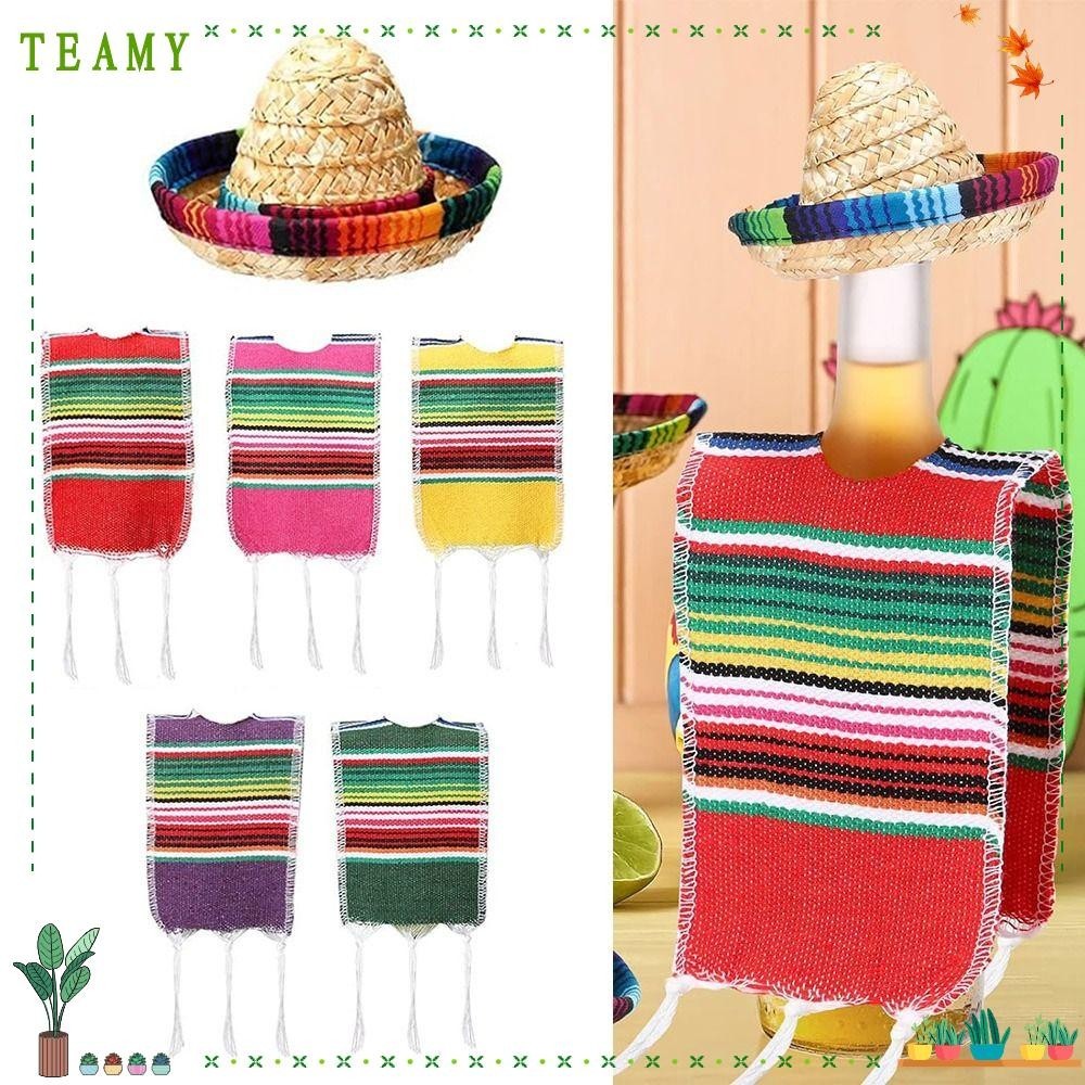 TEAMY Bottles Serapes, Colorful Party Decor Tiny Sombrero Hats, Home Supplies Mexican Theme Fiesta Decoration Mexican Straw Cap