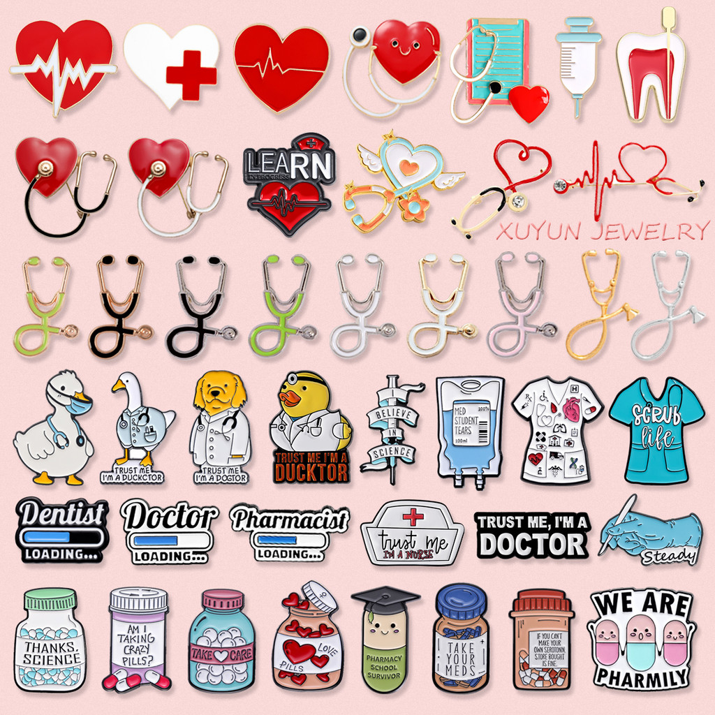 100 Styles Medical Heart EKG Stethoscope Enamel Pin Doctor Nurse Brooch Clothing Accessories Jewelry Graduation Gift