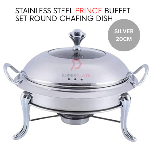 20cm Silver Stainless Steel Prince Buffet Set Round Chafing Dish Serving Dome Tray Catering Server