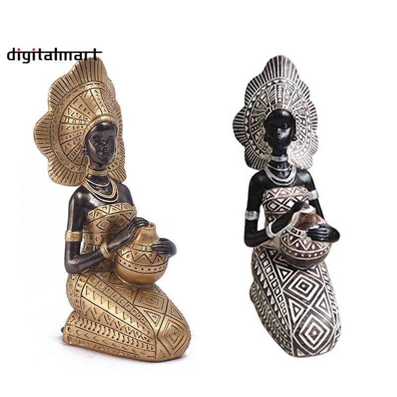 Resin Statue Decor Figurines Retro African Women Holding Pottery Pots Home Bedroom Desktop Collection Items