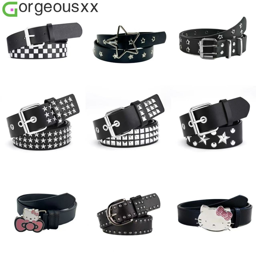 Fashionable Punk Square Rivet Leather Belt for Women Men Y2K Hollow Star Buckle Pants Wearing Accessories