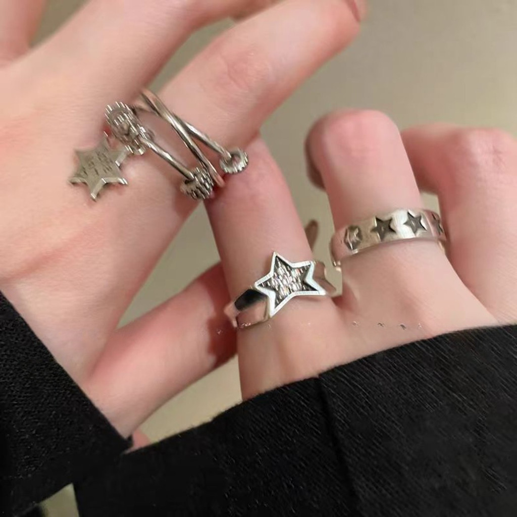 Fashion Alloy Multilayer Hollow-out Star Ring for Women