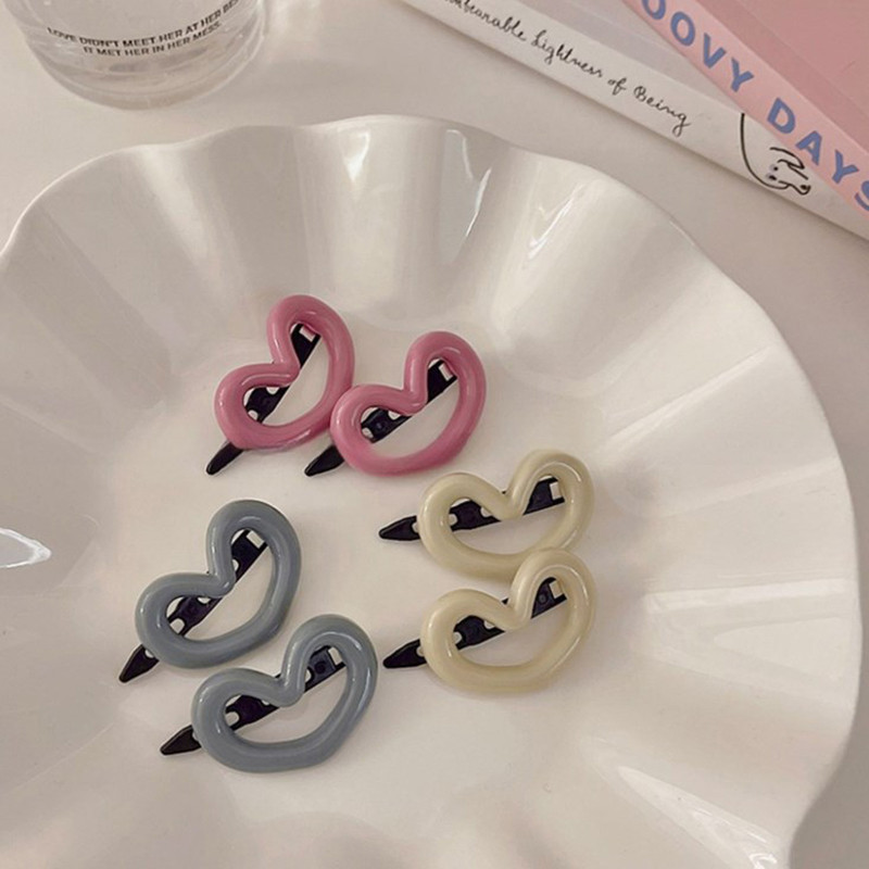 Inspring 2Pcs Korean Sweet Color Heart Love Bow Hairpins for Girls Woman Cute Buckle Fairy Hairpin New Fashion Accessories