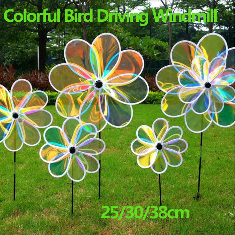 Bird Repellent Sunflower Windmill  Children's Outdoor Toys Flashing Colorful Amusement Funfair Windmill Garden Lawn Yard Decoration