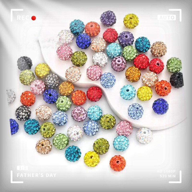 10pcs/Lot 10mm Straight Hole Dense Diamond Ball Full Diamond AB Soft Pottery Shambhala Beads Hair Accessories Bracelet Beads DIY Multi-color Handmade Accessories