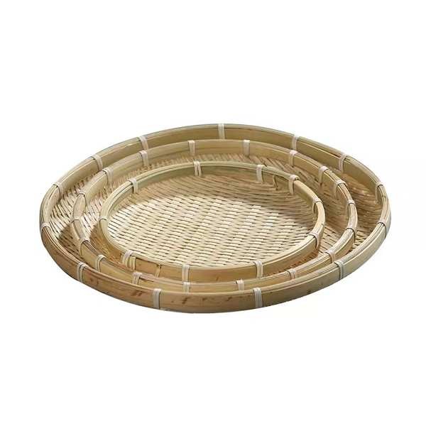 kotak kuih talam balang kuih raya eksklusif Thin Bamboo Strips 3-Piece Set Bamboo Woven Fruit Basket Creative Household Storage Basket Dried Fruit Tray Refreshment Tray Small Basket Bamboo Dustpan